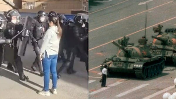 فتاة شغلت الصينيين.. وذكرتهم بـ “رجل الدبابة” عاري الصدر