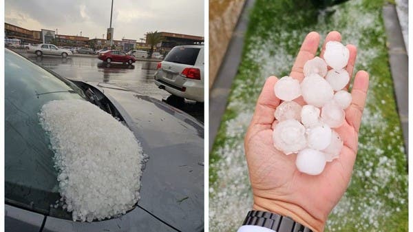 مدينة سعودية تحتفي بحبات البرد في وهج الصيف