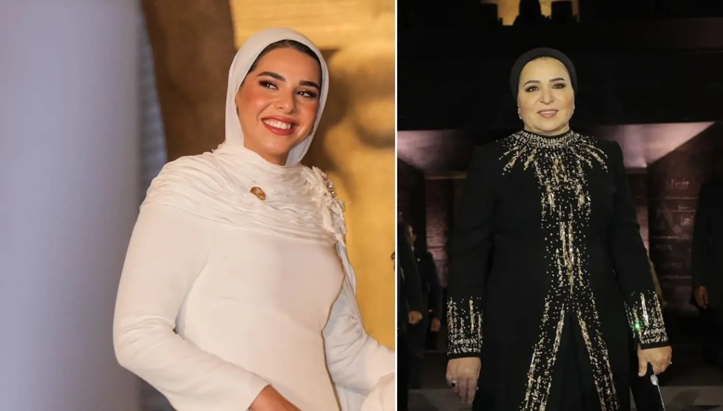 انتصار وآية السيسي تحكيان قصة مصر بإطلالتين ملكيتين من تصميم مرمر حليم (صور وفيديو)