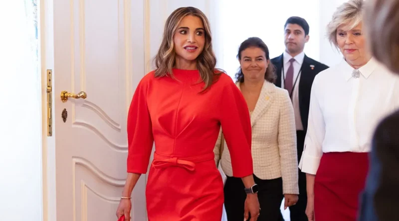 الملكة رانيا تختار الفستان الأحمر للقاء السّيدة الأولى التشيكيّة ببراغ